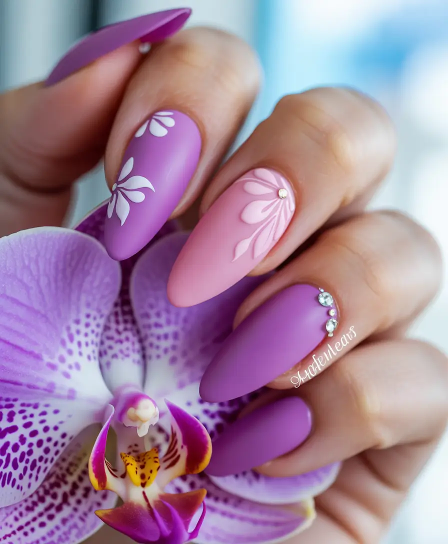 Purple Summer Nails You’ll Love in 2025 Floral Fusion in Orchid & Pink