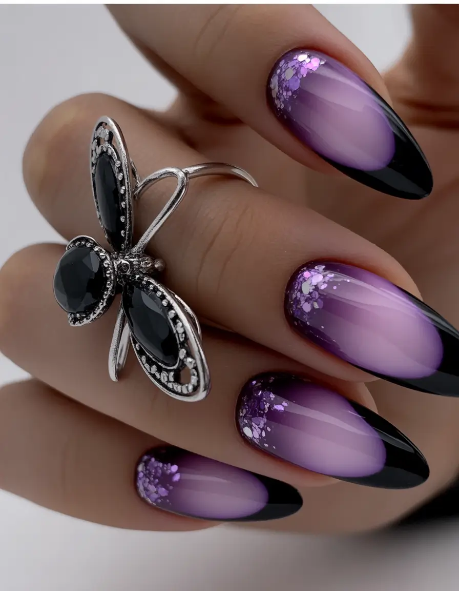 Purple Summer Nails You’ll Love in 2025 Dark Fade with Violet Glitter Bloom