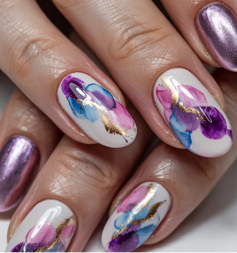 Purple Summer Nails You’ll Love in 2025 Metallic Bloom & Watercolor Fusion