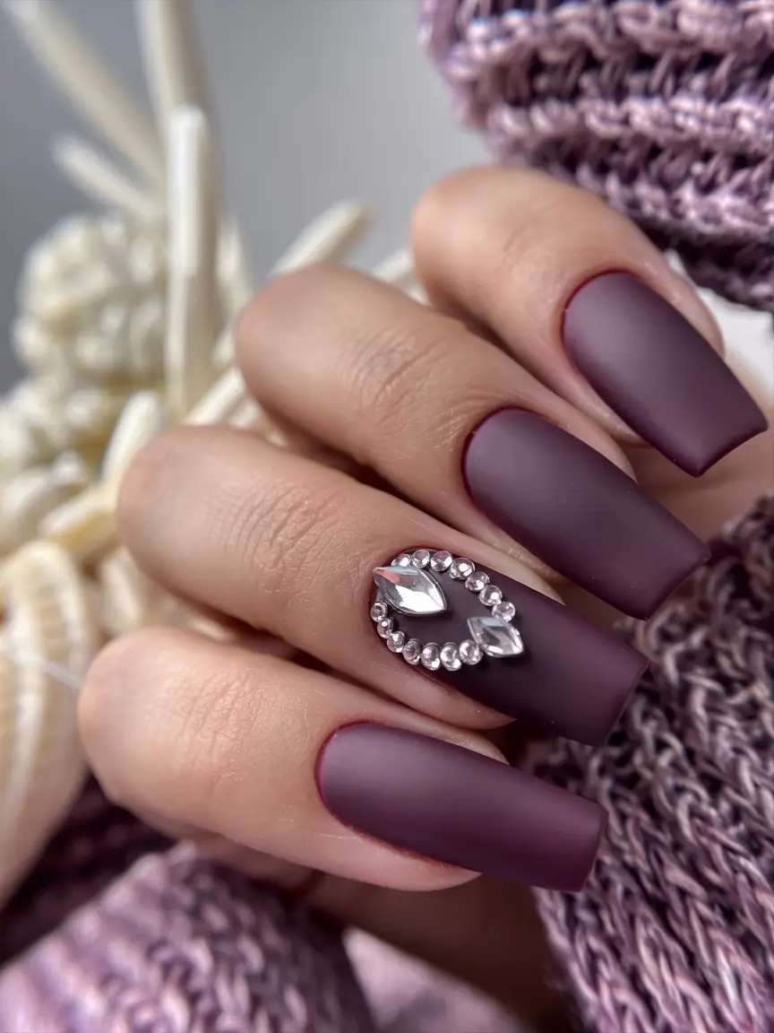 Purple Summer Nails You’ll Love in 2025 Velvety Plum with Gemstone Drama