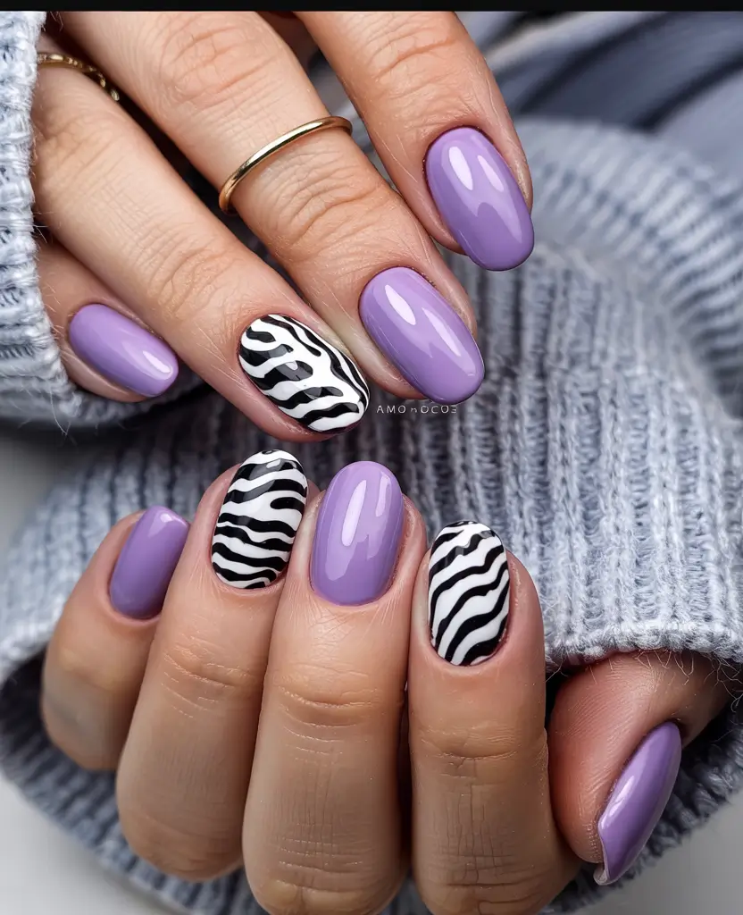 Purple Summer Nails You’ll Love in 2025 Glossy Lilac with Zebra Twist