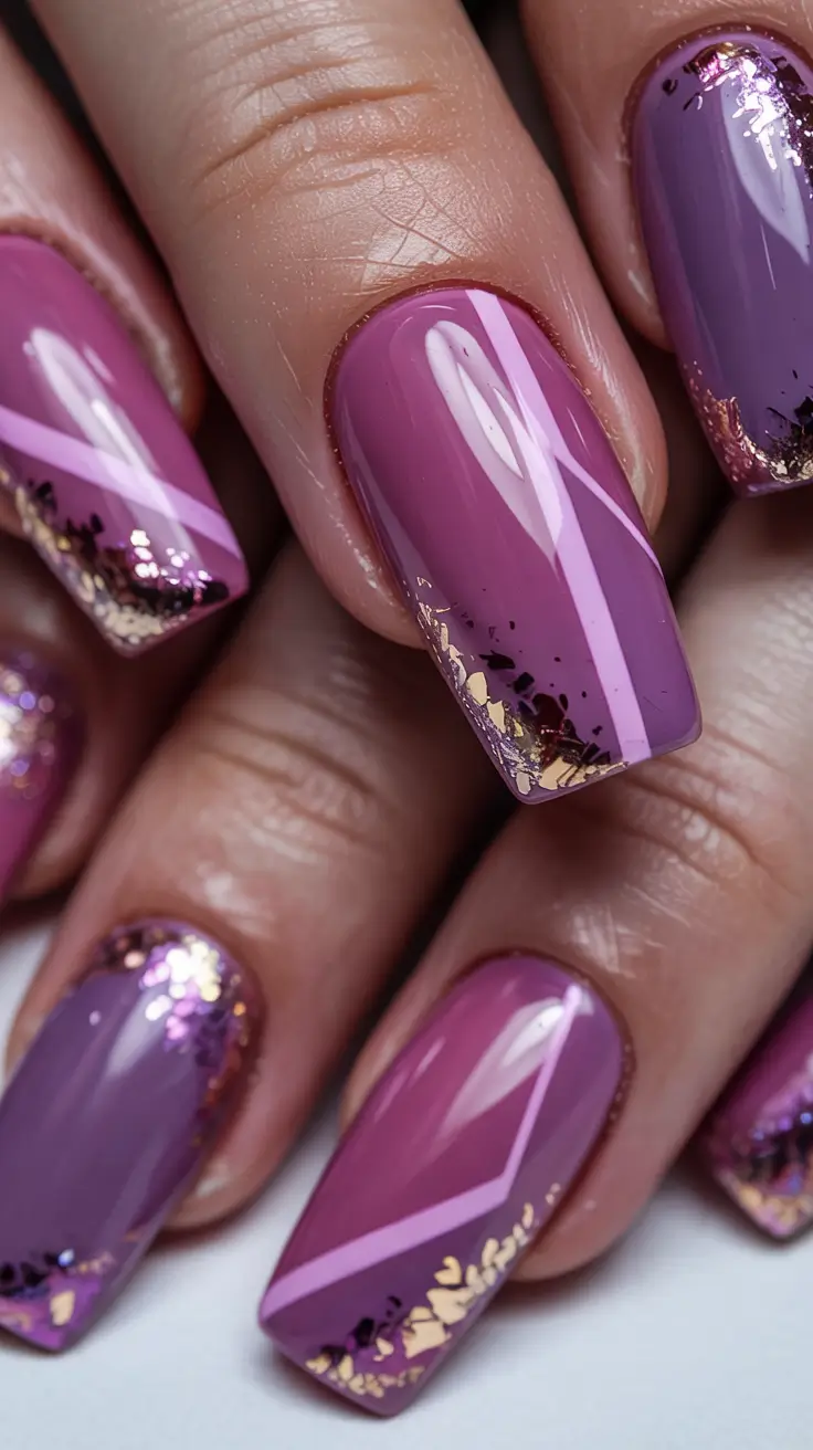 Purple Summer Nails You’ll Love in 2025 Gold Foil Geometric Chic