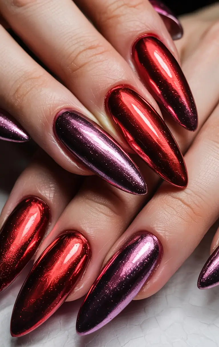 Red Nails That Pop Summer 20255+Chrome Candy Red Meets Berry