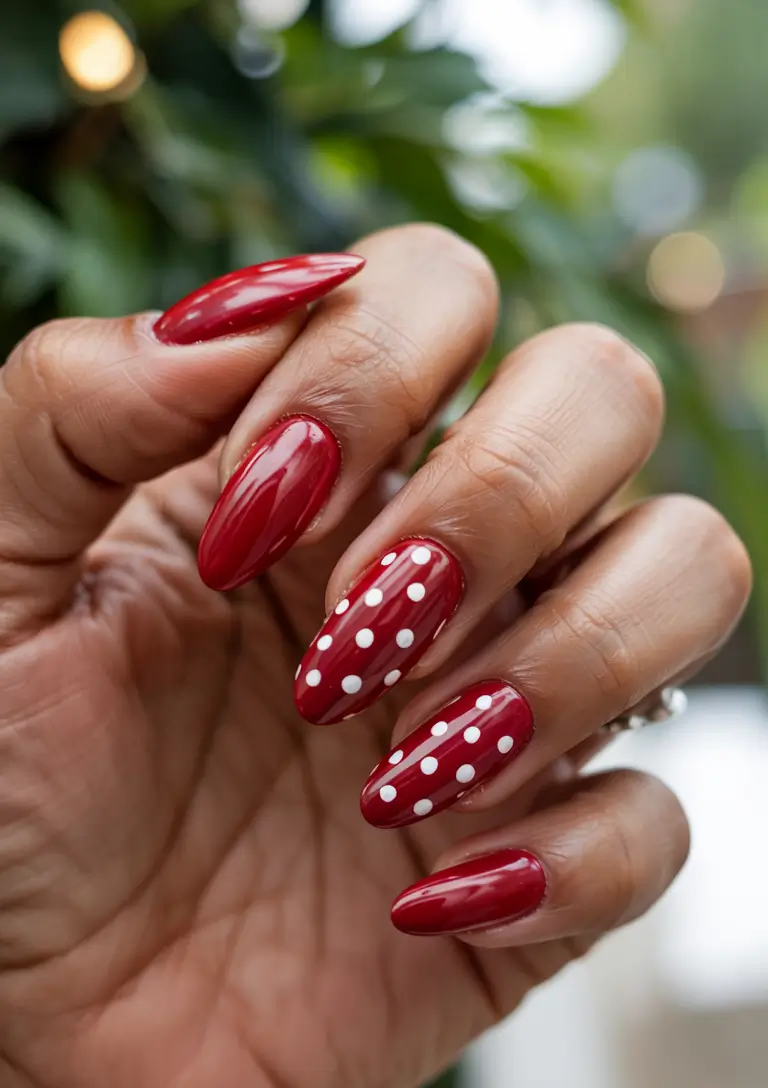 Red Nails That Pop Summer 20255+Retro Polka Dots on Scarlet Gloss