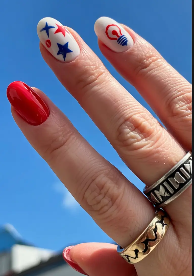 Red, White & Blue Nails for 4th of july 2025 Stars, Stripes & Sunshine Days