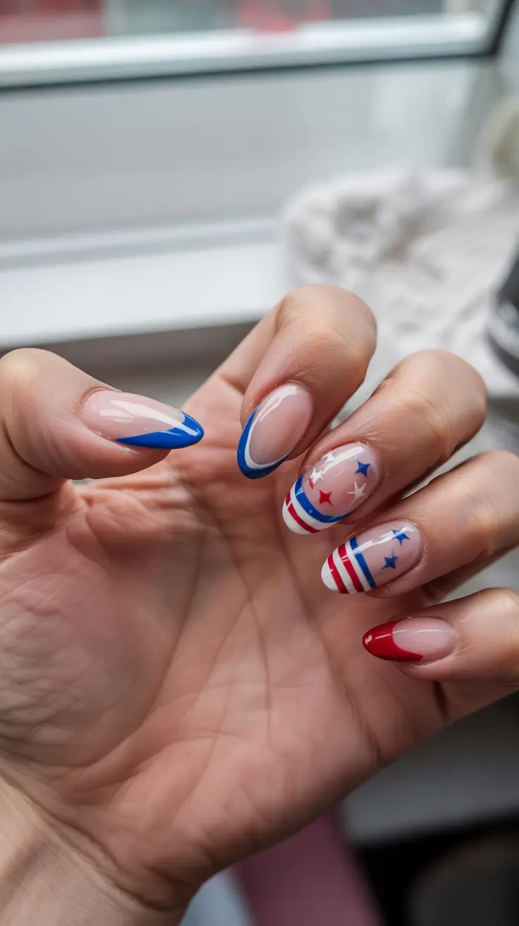 Red, White & Blue Nails for 4th of july 2025 Chic Patriotic French with a Twist