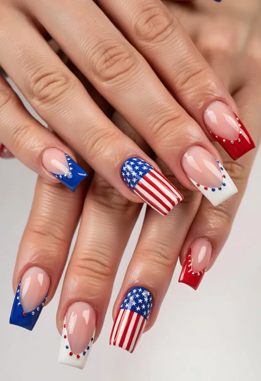 Red, White & Blue Nails for 4th of july 2025 Flag-Inspired Elegance