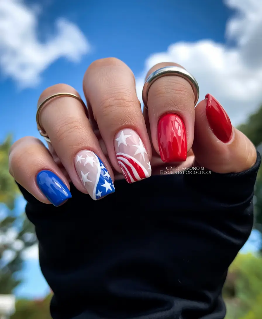 Red, White & Blue Nails for 4th of july 2025 - Stars and Stripes Sky Fade