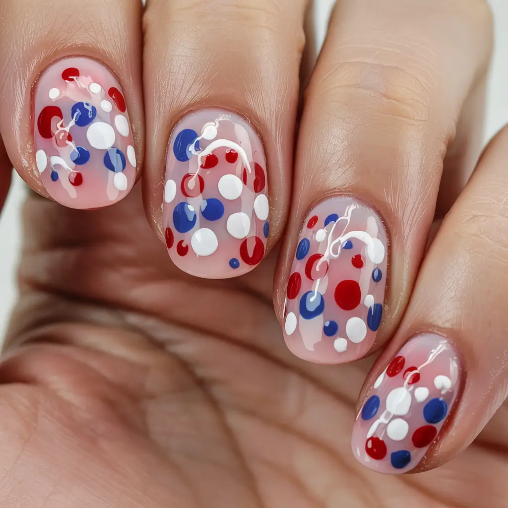 Red, White & Blue Nails for 4th of july 2025 - Confetti Dots & Pop Art Cheer