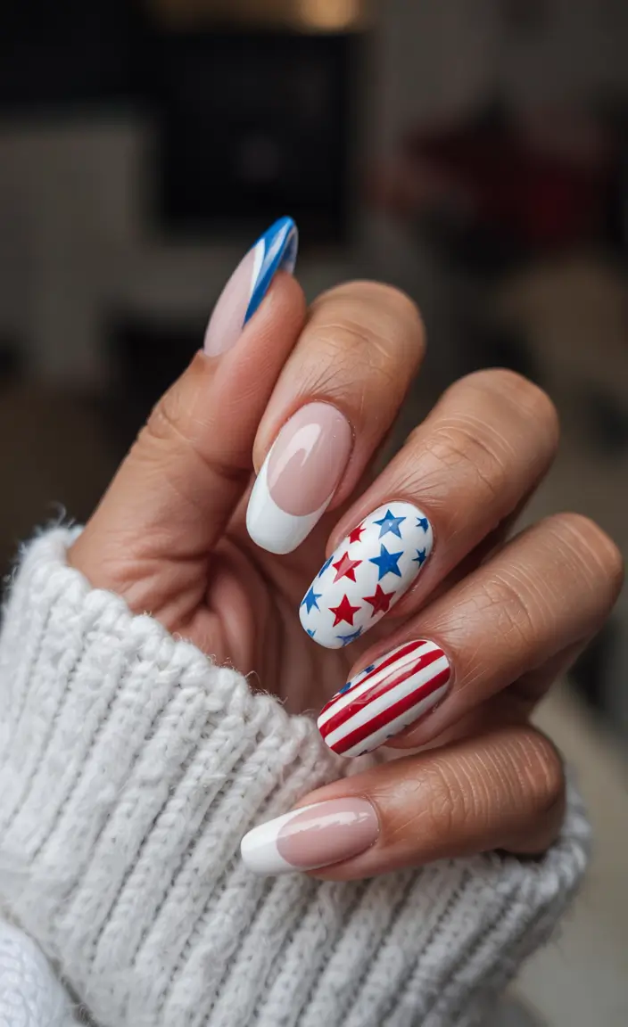 Red, White & Blue Nails for 4th of july 2025 - Classic Americana French Remix