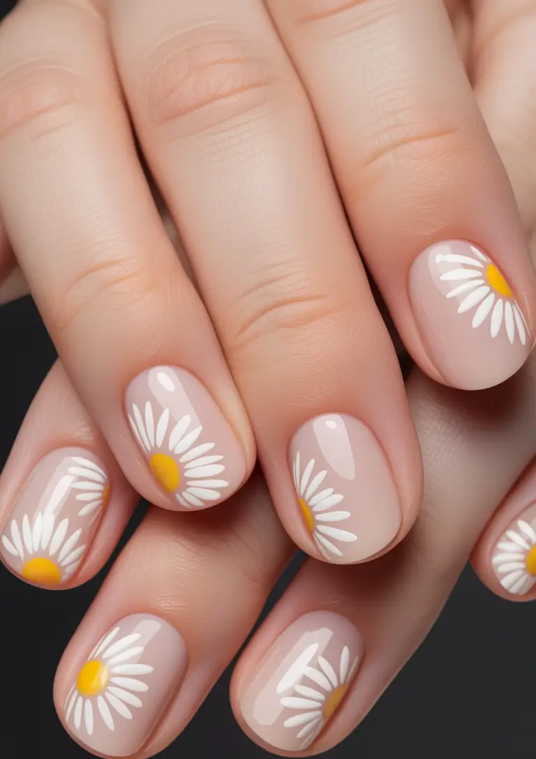 round nail inspo for summer 2025+Sunny Blooms on Nude