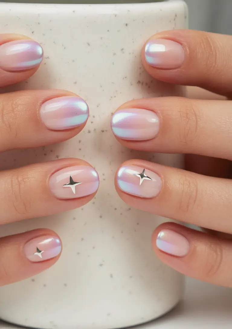 round nail inspo for summer 2025+Iridescent Aura Tips
