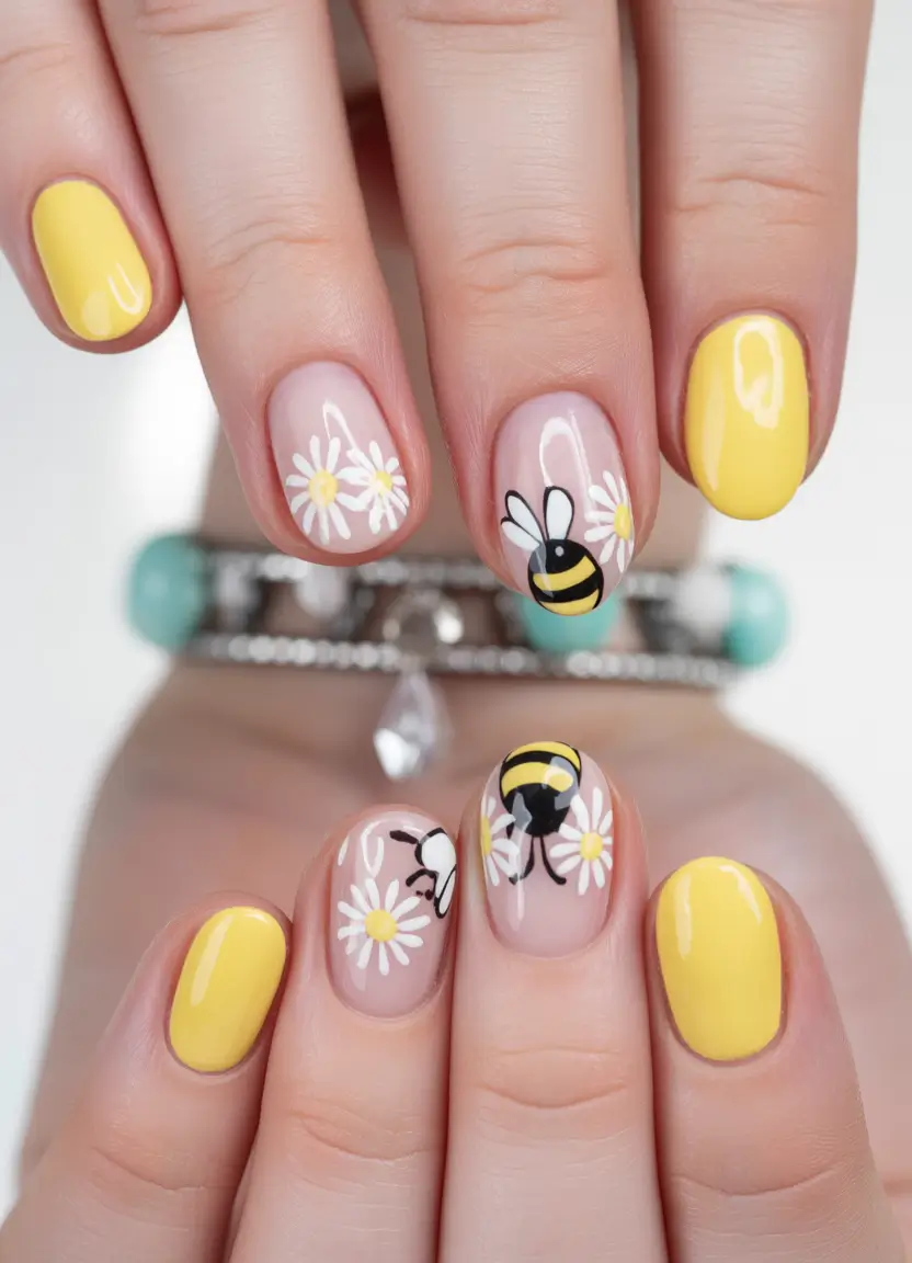 round nail inspo for summer 2025+Busy Bees and Summer Cheer