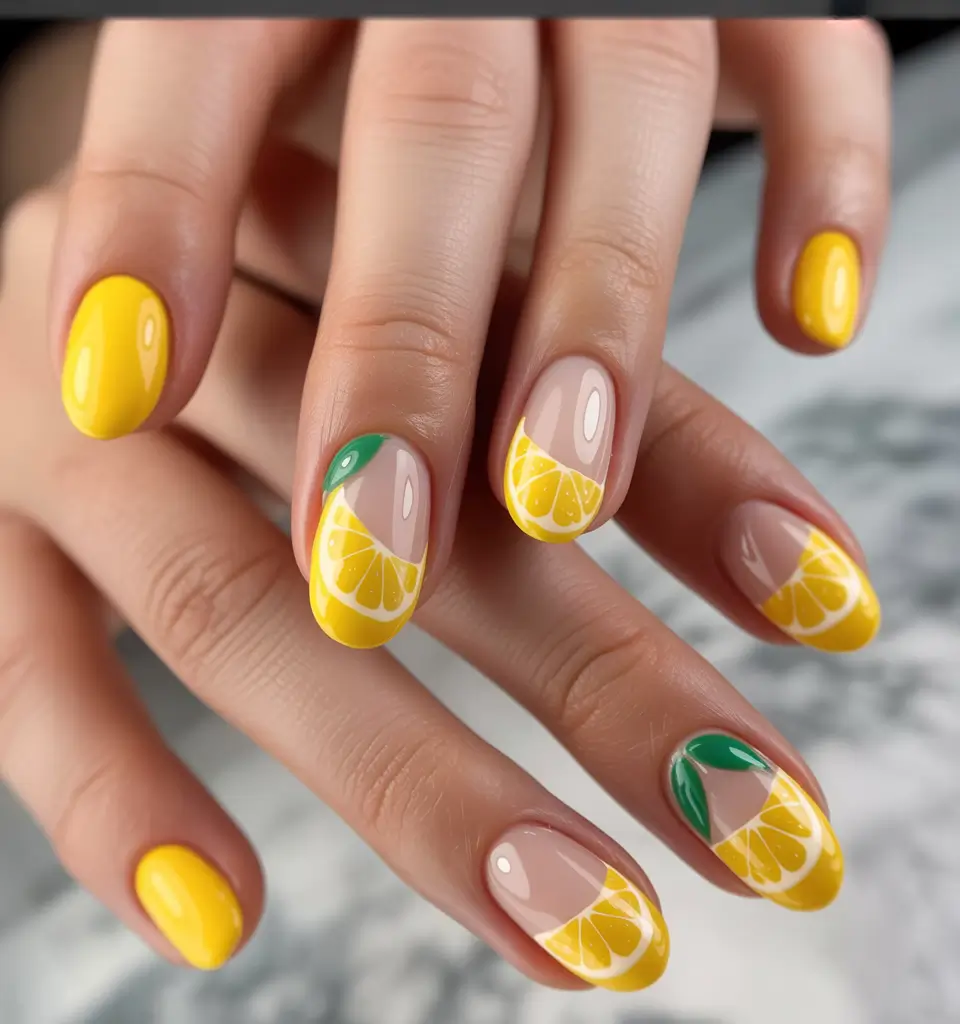 round nail inspo for summer 2025+Lemonade French Slices
