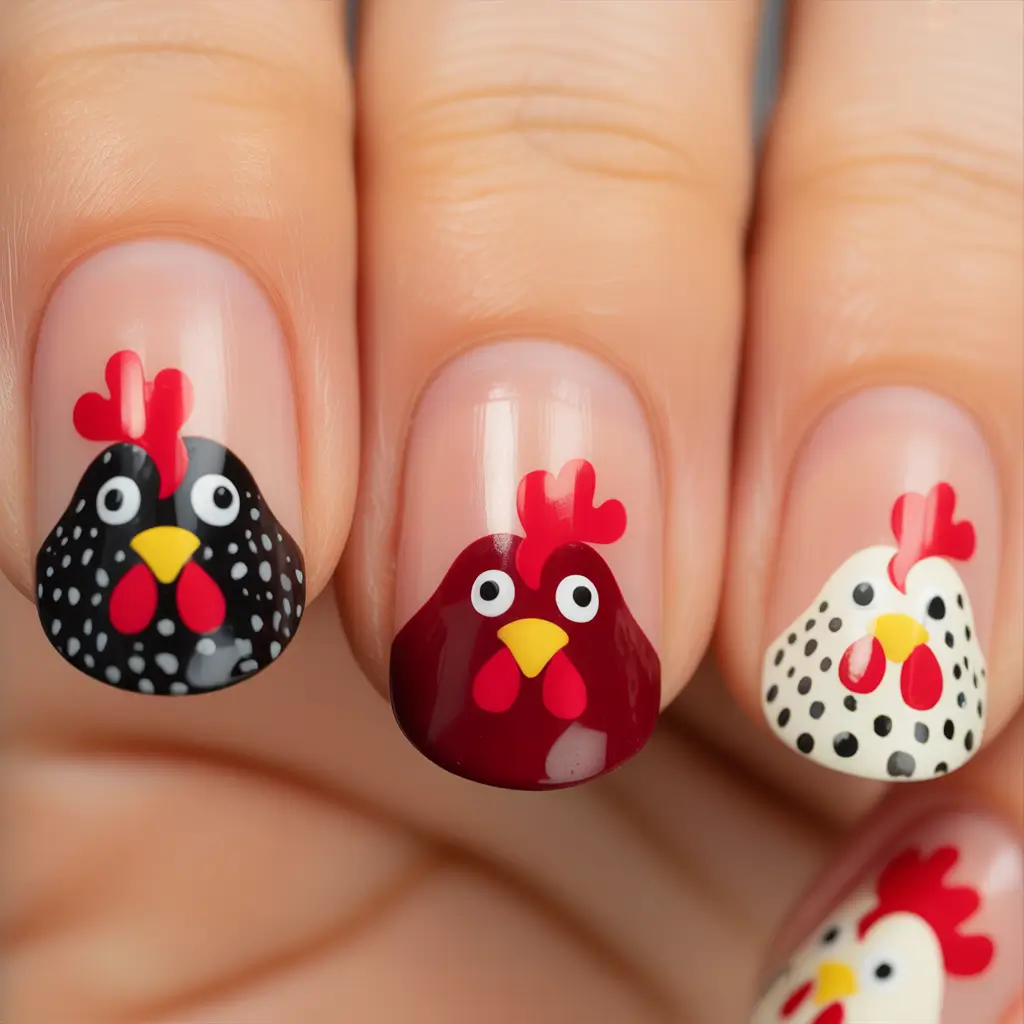 round nail inspo for summer 2025+Cluck Yeah, It’s Summer