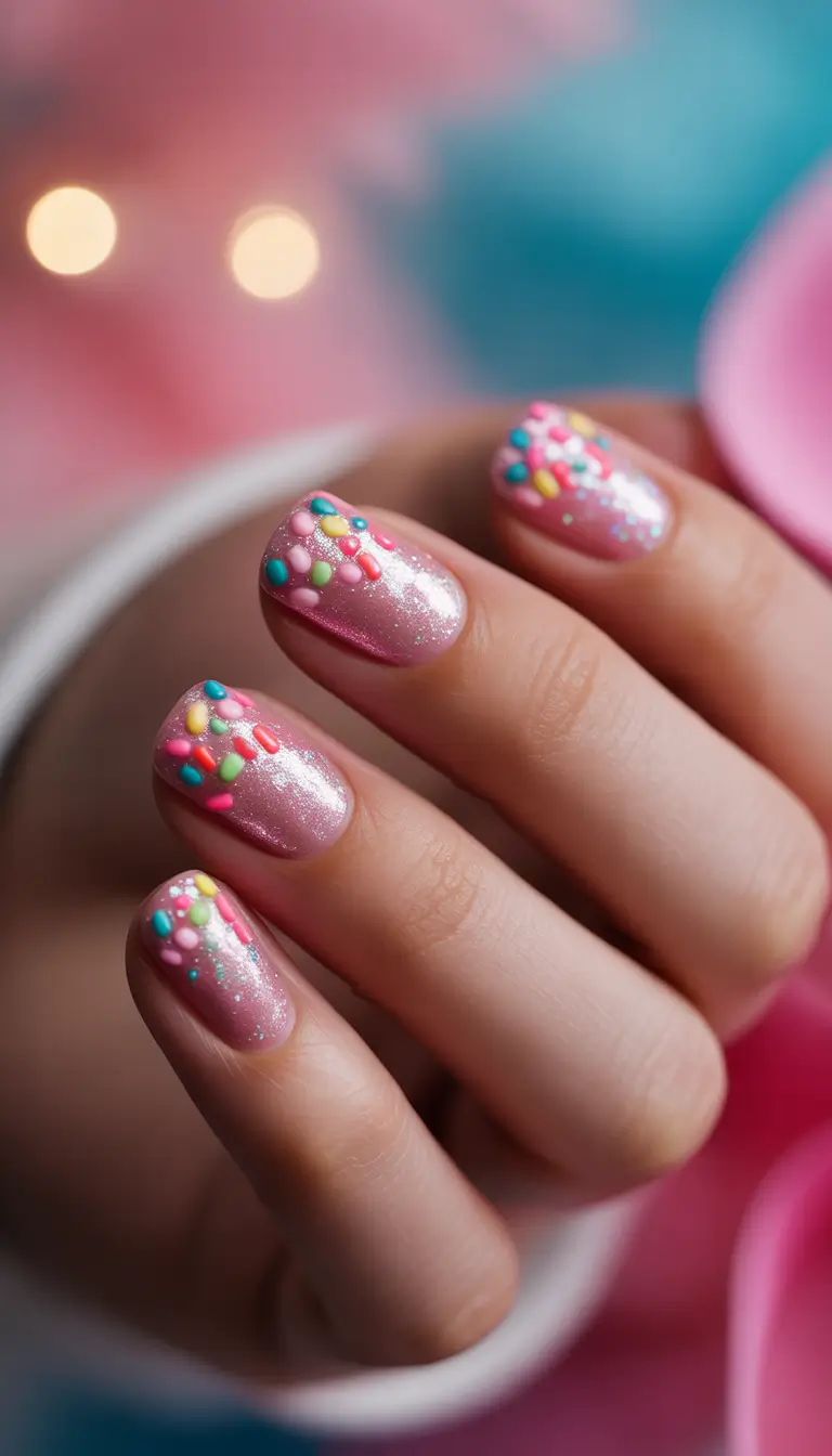 round nail inspo for summer 2025 Confetti Candy Crush