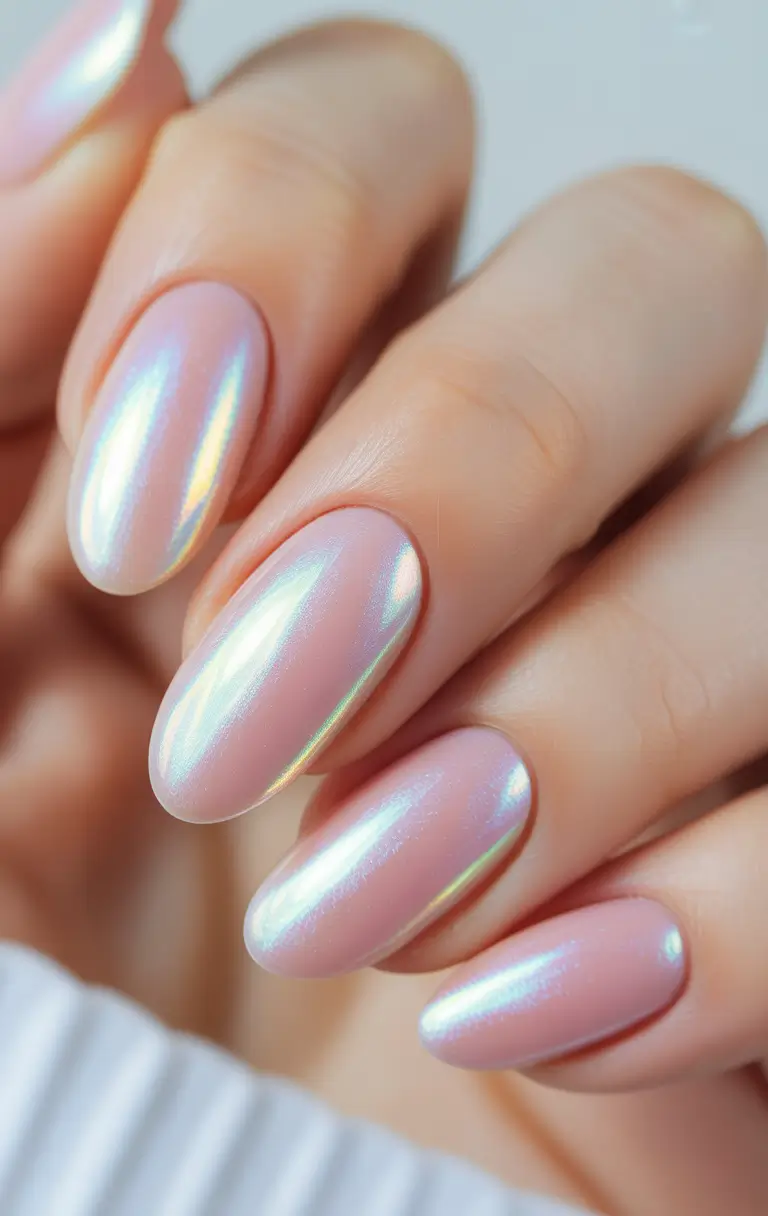 round nail inspo for summer 2025 Pearly Pink Chrome Glow