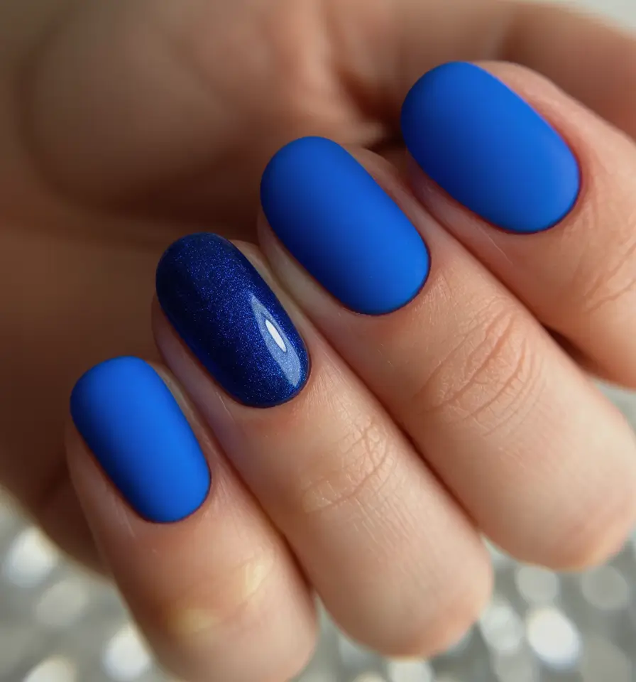 round nail inspo for summer 2025 Blue Velvet Matte