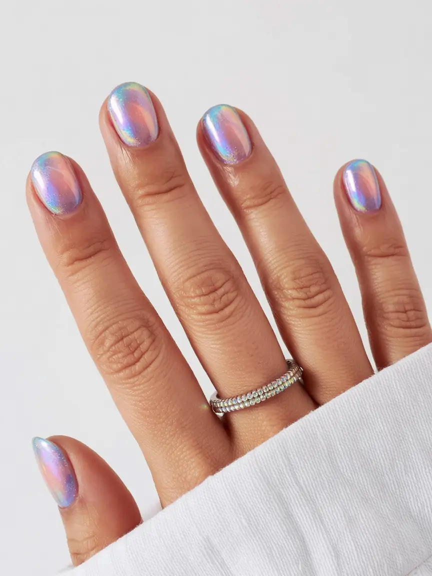 short nail inspo for summer 2025 Opalescent Aura with Iridescent Vibes