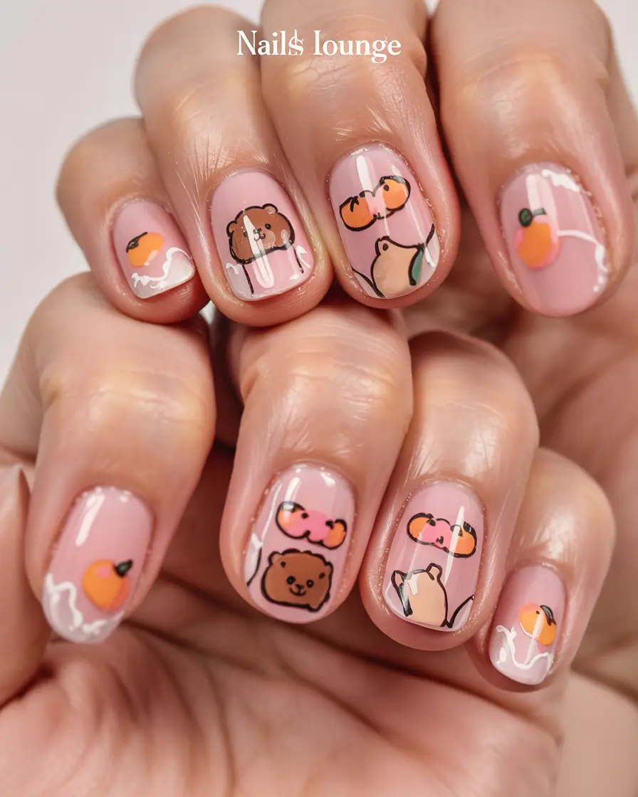short nail inspo for summer 2025 Playful Peaches & Bears