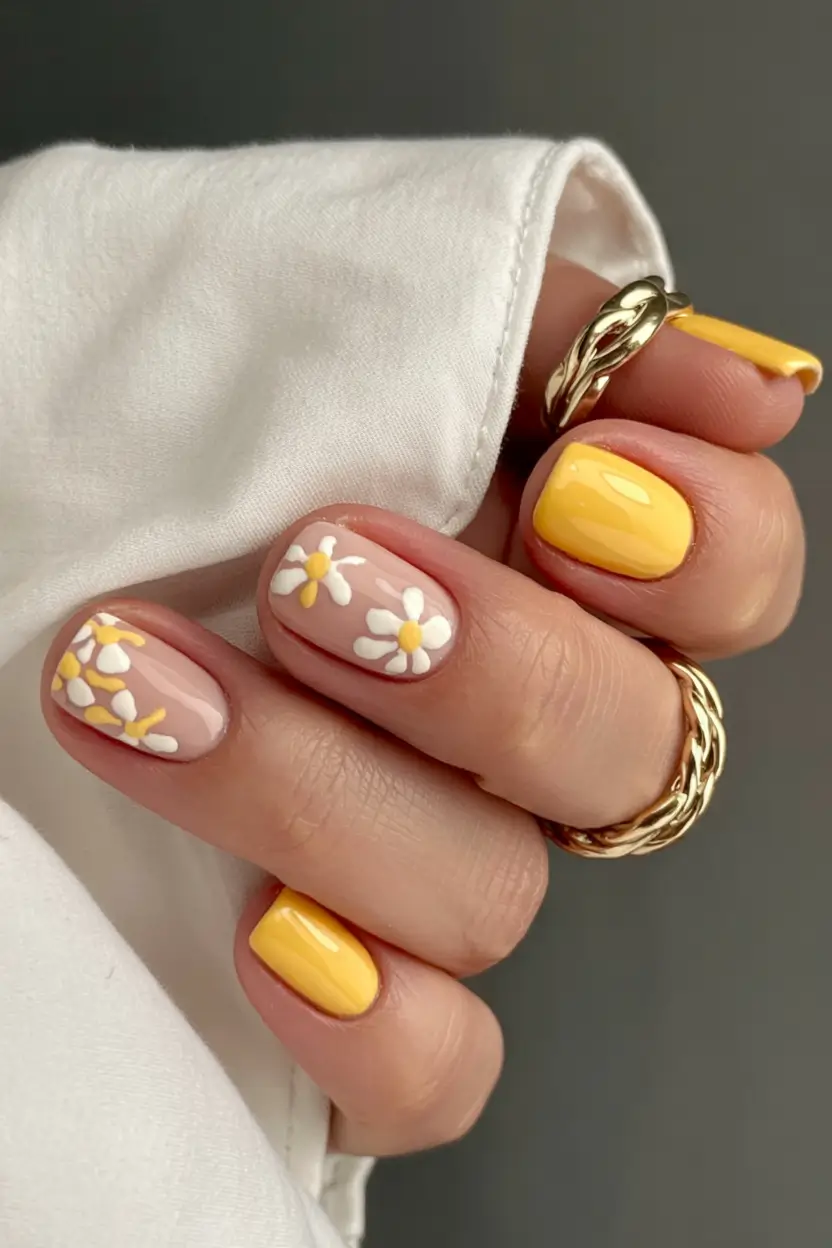 short nail inspo for summer 2025 Daisy Dreams & Lemon Creams