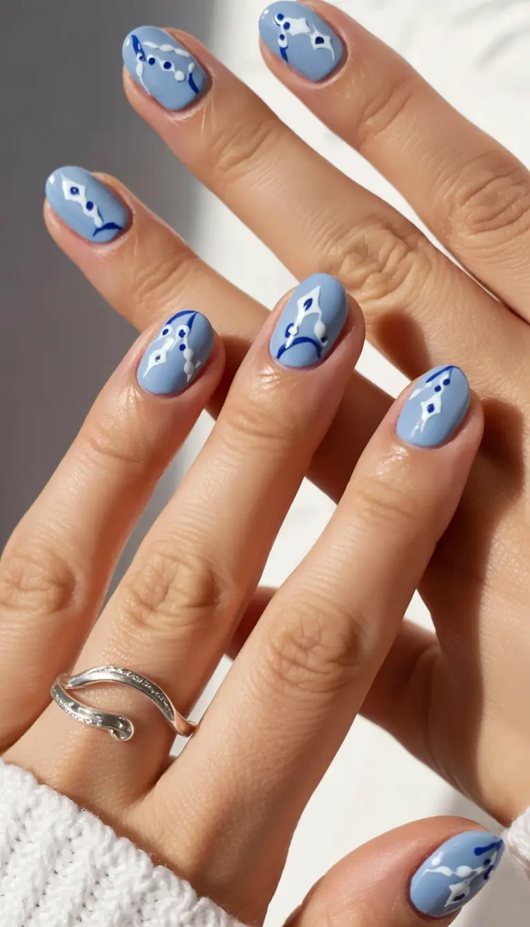 short nail inspo for summer 2025 Cool Blue Waves & Graphic Dots