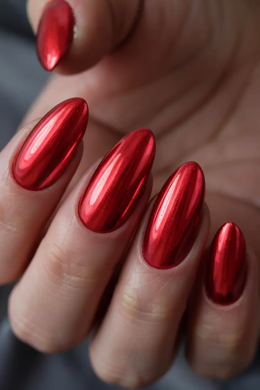 Simple & Cute 4th of July Nails 2025 Liquid Chrome Red Vibes