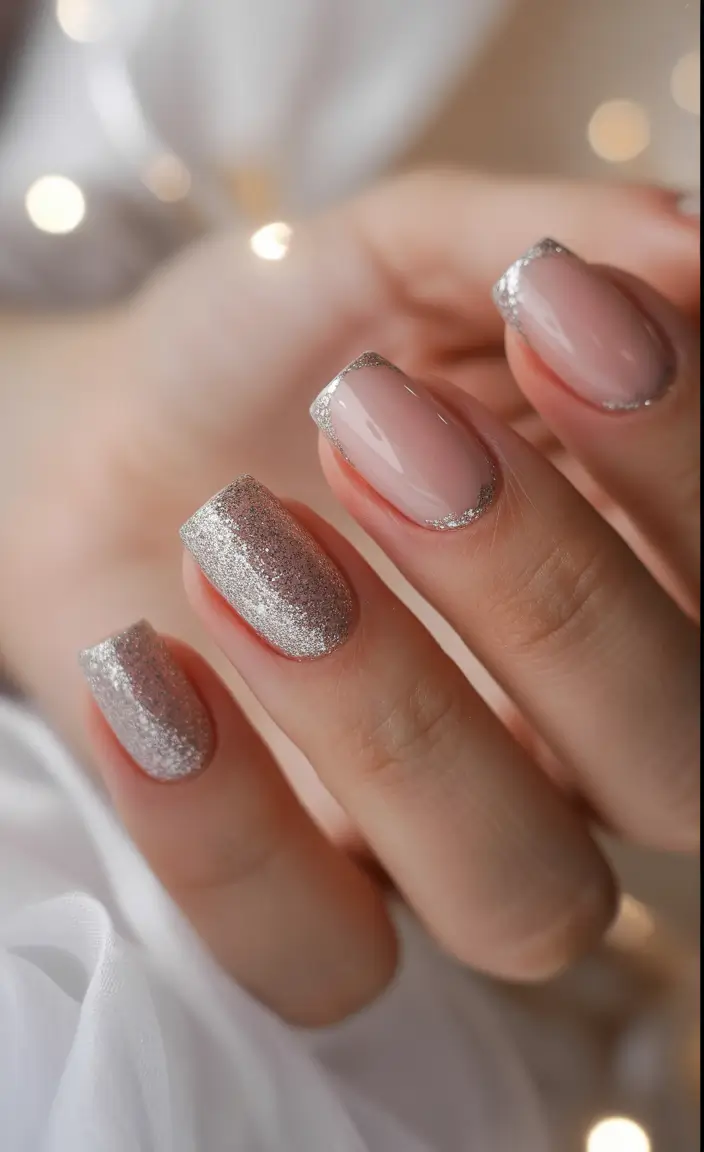 simple fourth of july nails ideas 2025 Silver Sparkle Chic