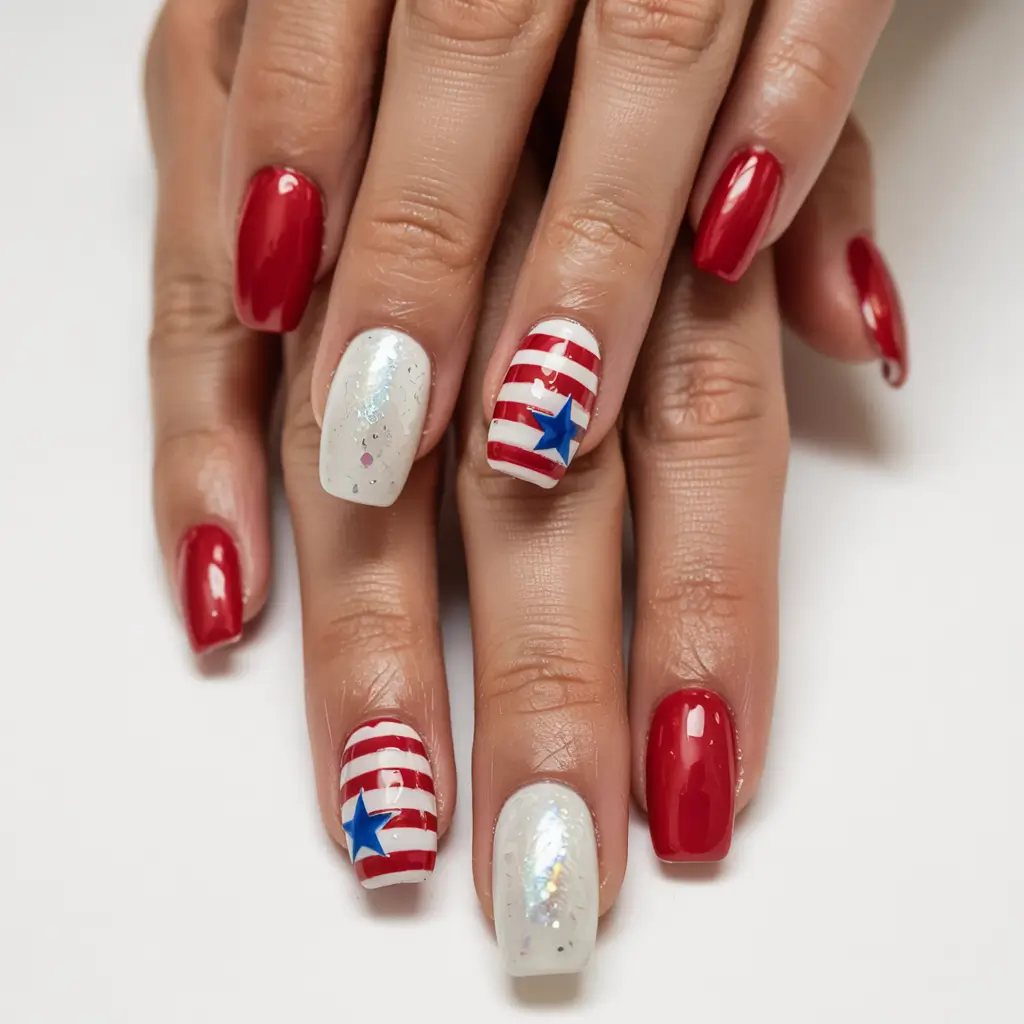 simple fourth of july nails ideas 2025 Stars & Stripes Forever