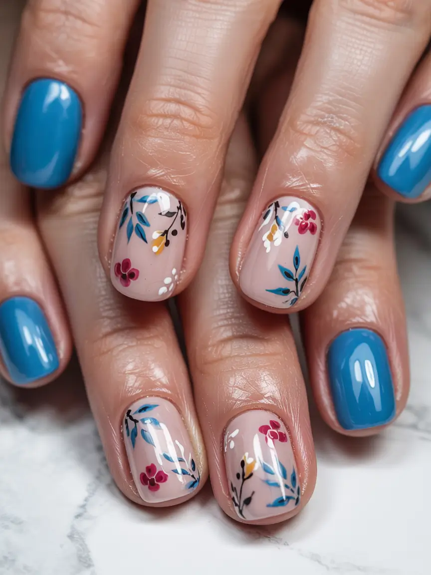 simple fourth of july nails ideas 2025 Floral Americana Fantasy