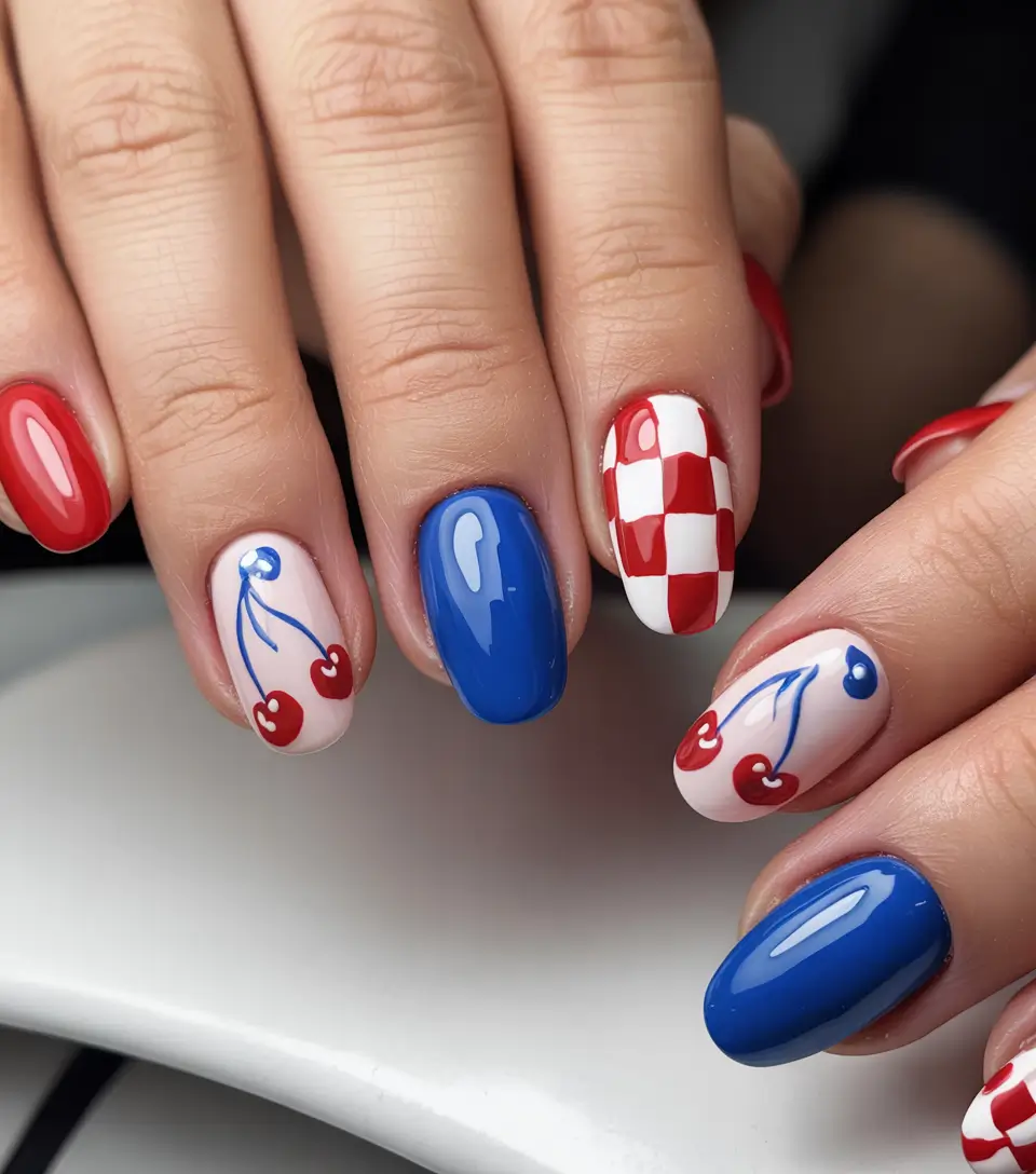 simple fourth of july nails ideas 2025 Retro Picnic Americana