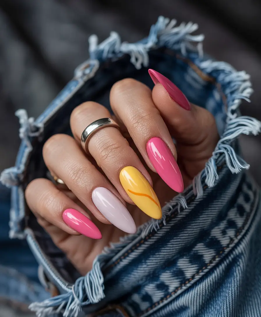 Simple Nails for a Chill 2025 Summer Vibrant Sorbet Almond