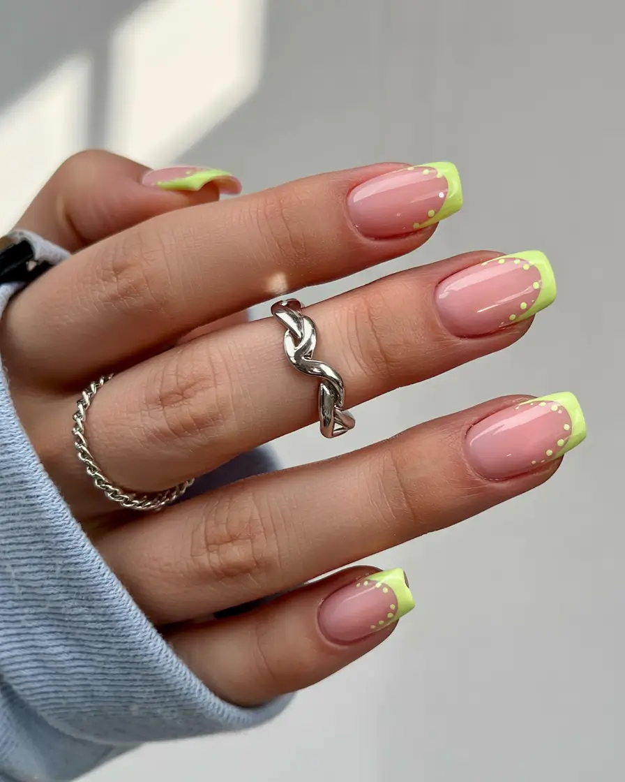 Simple Nails for a Chill 2025 Summer - Neon Citrus Frenchie