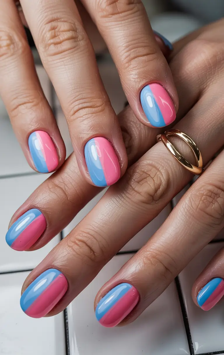 Simple Nails for a Chill 2025 Summer Color-Blocked Cool