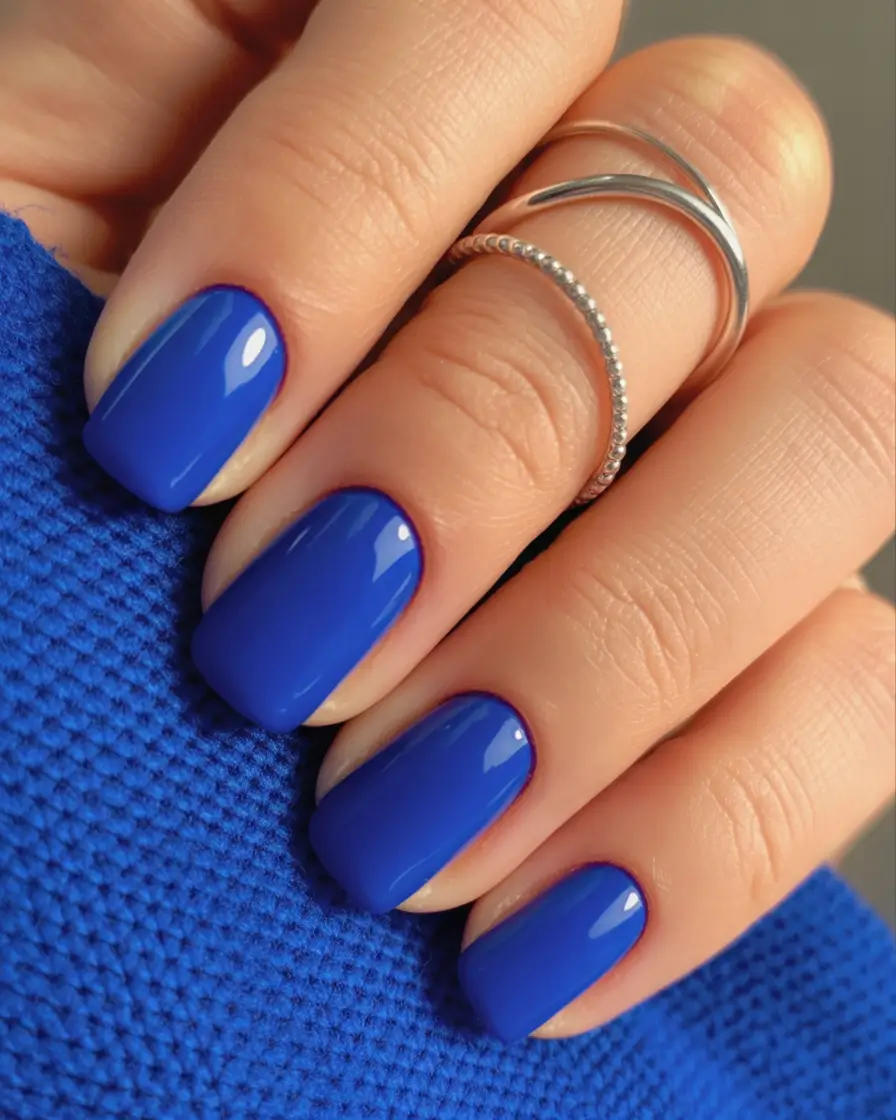 Simple Nails for a Chill 2025 Summer Royal Blue Short Perfection