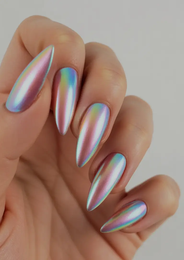 Simple Nails for a Chill 2025 Summer Pearl Chrome Dreams