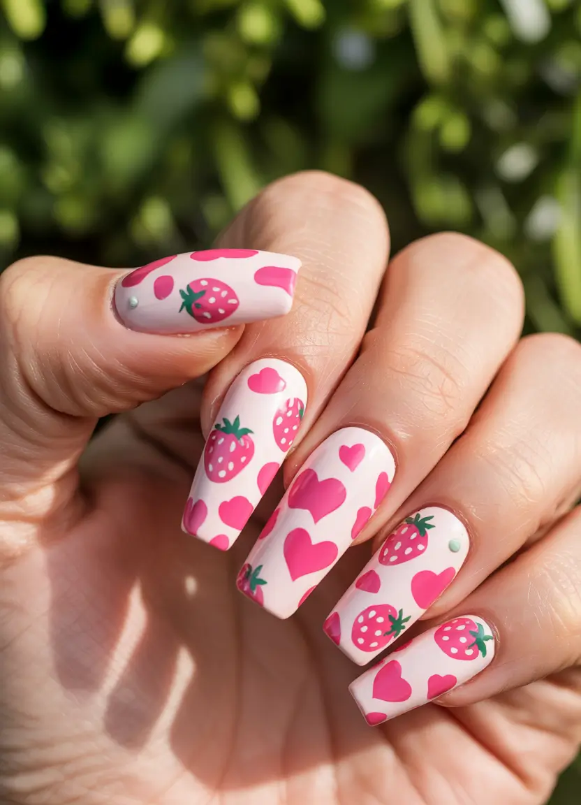 Strawberry nails inspo 2025 Pink Hearts & Berry Kisses