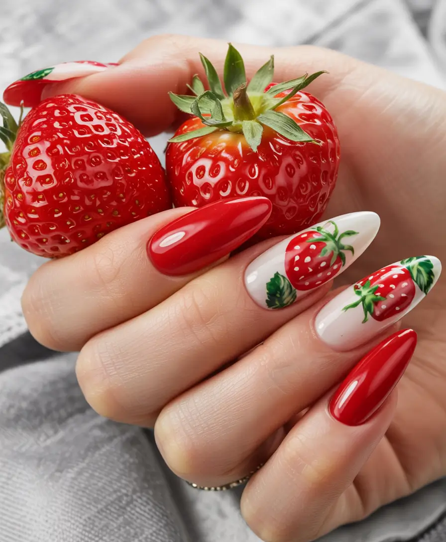 Strawberry nails inspo 2025 Glossy Realism with a Juicy Finish