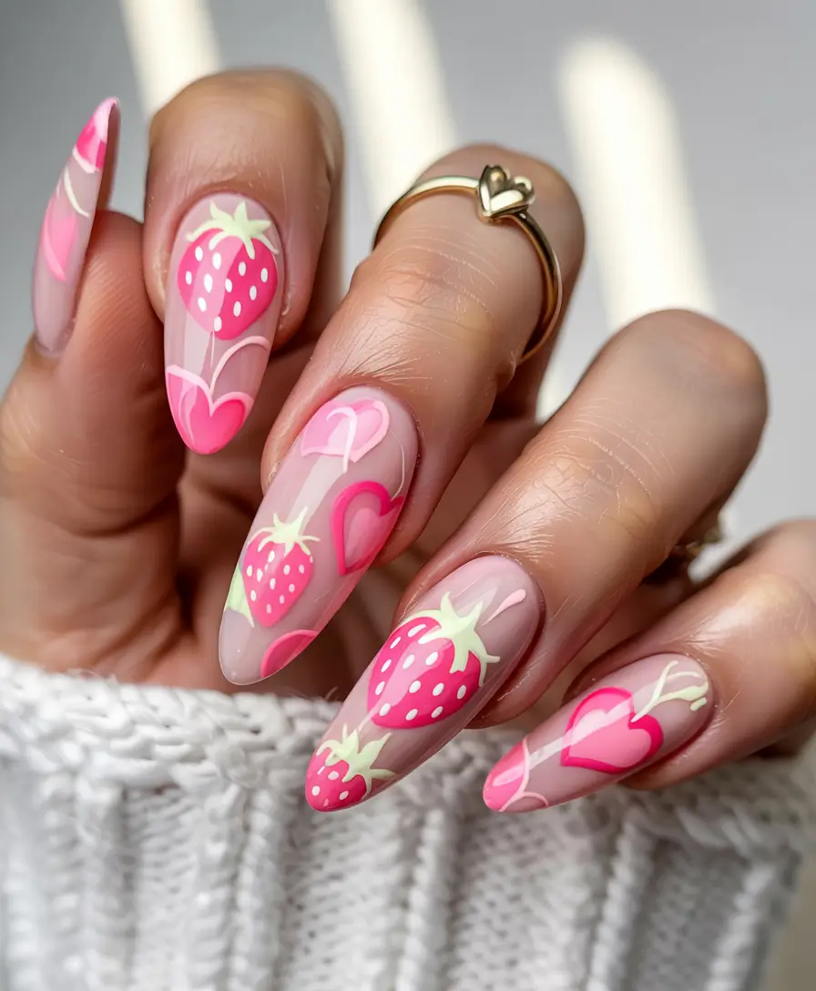 Strawberry nails inspo 2025 Punchy Pinks with a Pop Art Twist