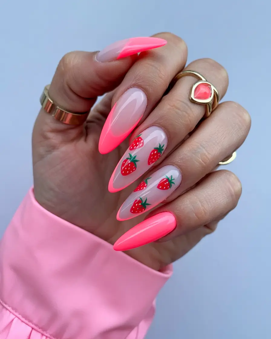 Strawberry nails inspo 2025 Electric Tips & Berry Chic