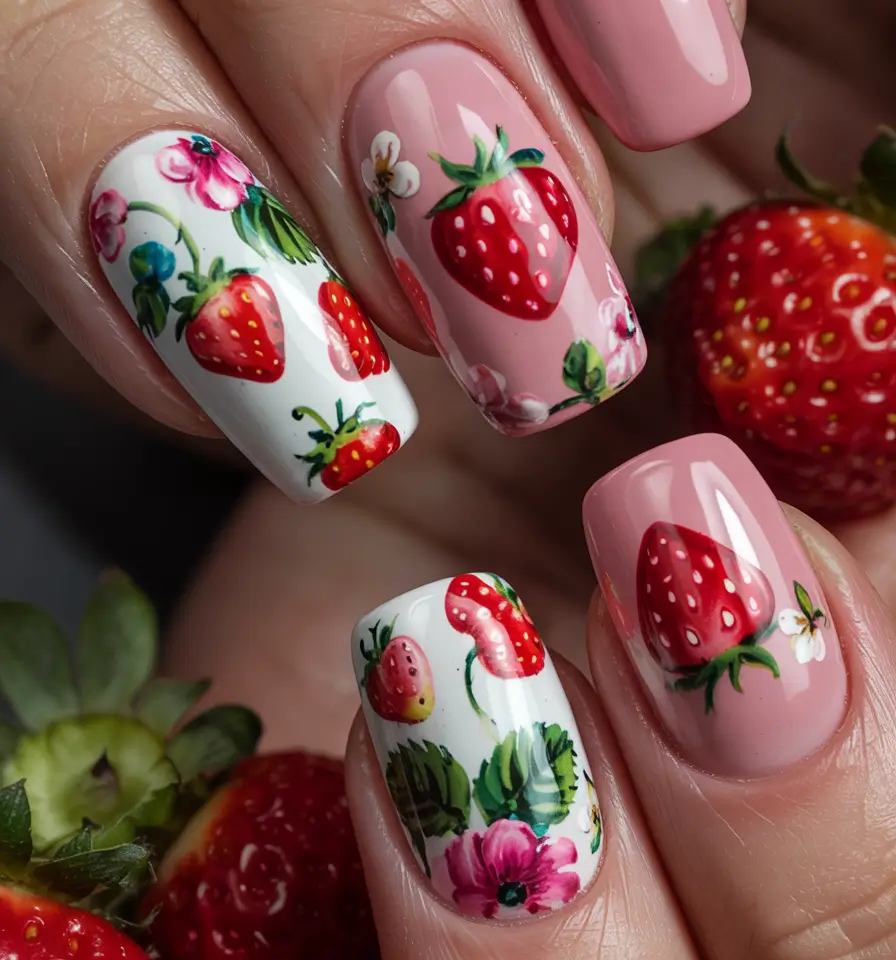 Strawberry nails inspo 2025 Garden Party Realness with Painterly Florals