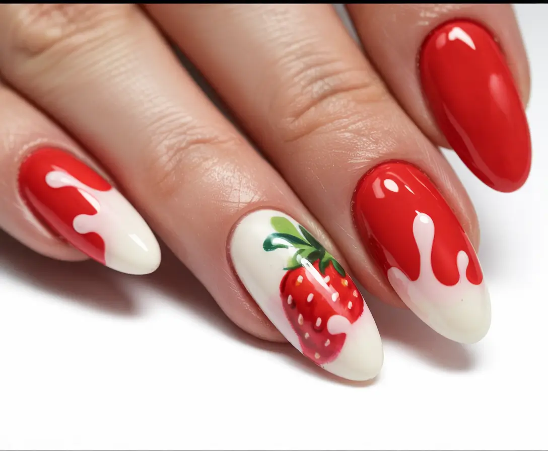 Strawberry nails inspo 2025 Smooth Drip and Strawberry Splash