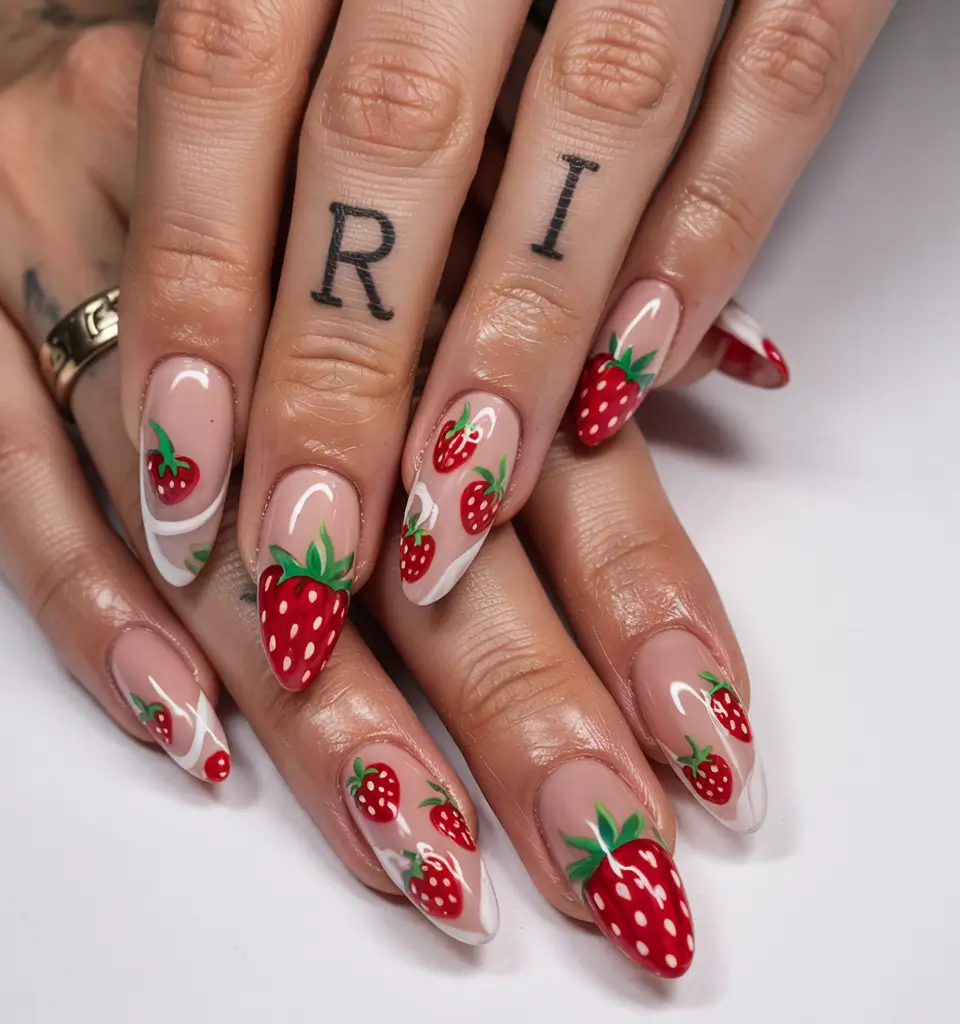 Strawberry nails inspo 2025 Retro Realness with a Sweet Twist