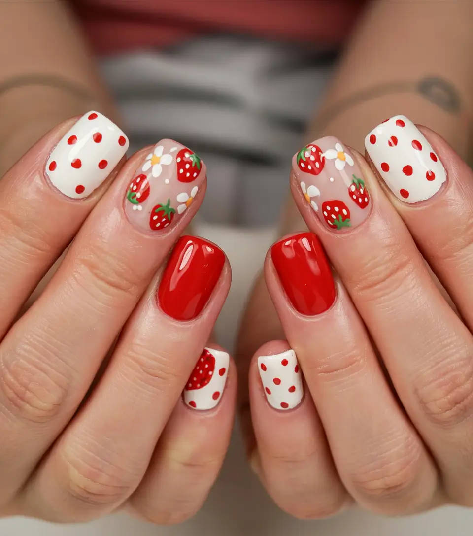 Strawberry nails inspo 2025 Short & Sweet Picnic Core