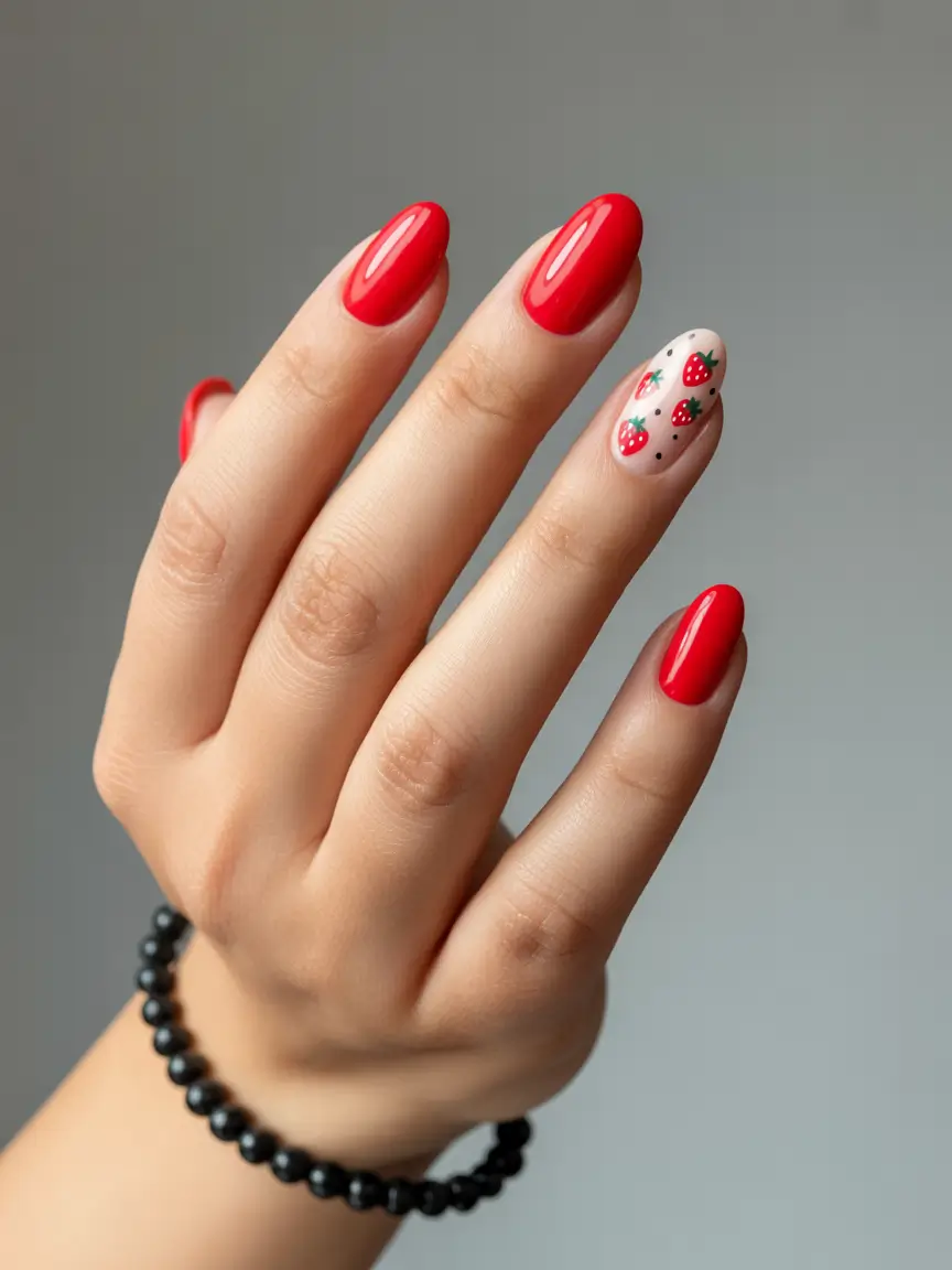 Strawberry nails inspo 2025 Glossy Simplicity with a Fruity Accent