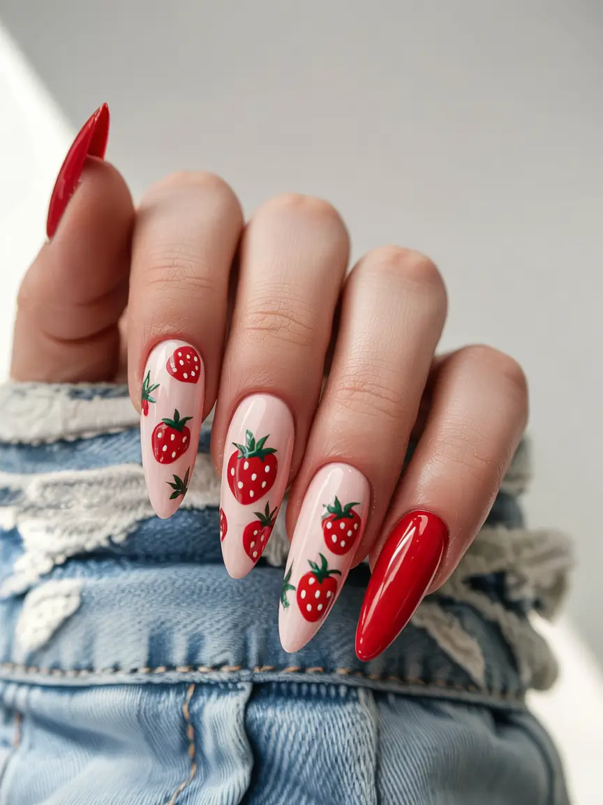 Strawberry nails inspo 2025 High Contrast Pop Princess