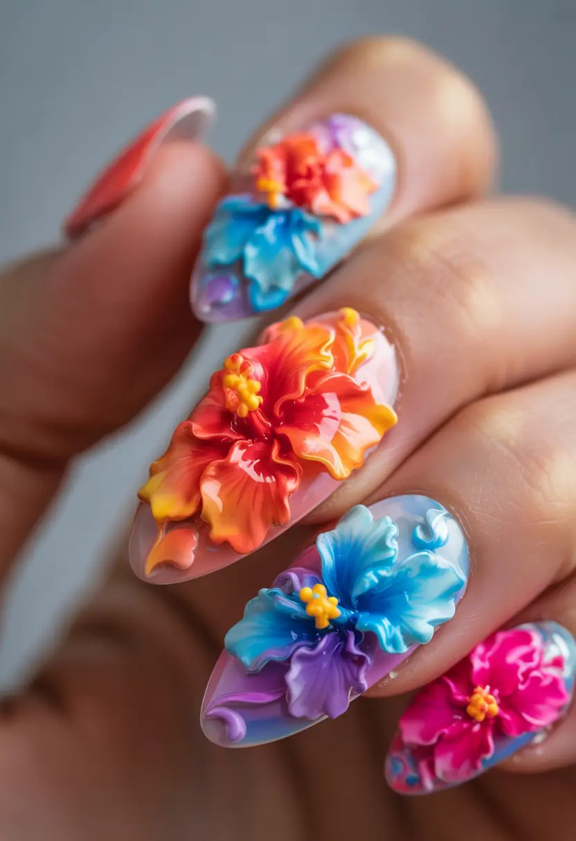 summer acrylic nail ideas 2025 Jungle Bloom Explosion
