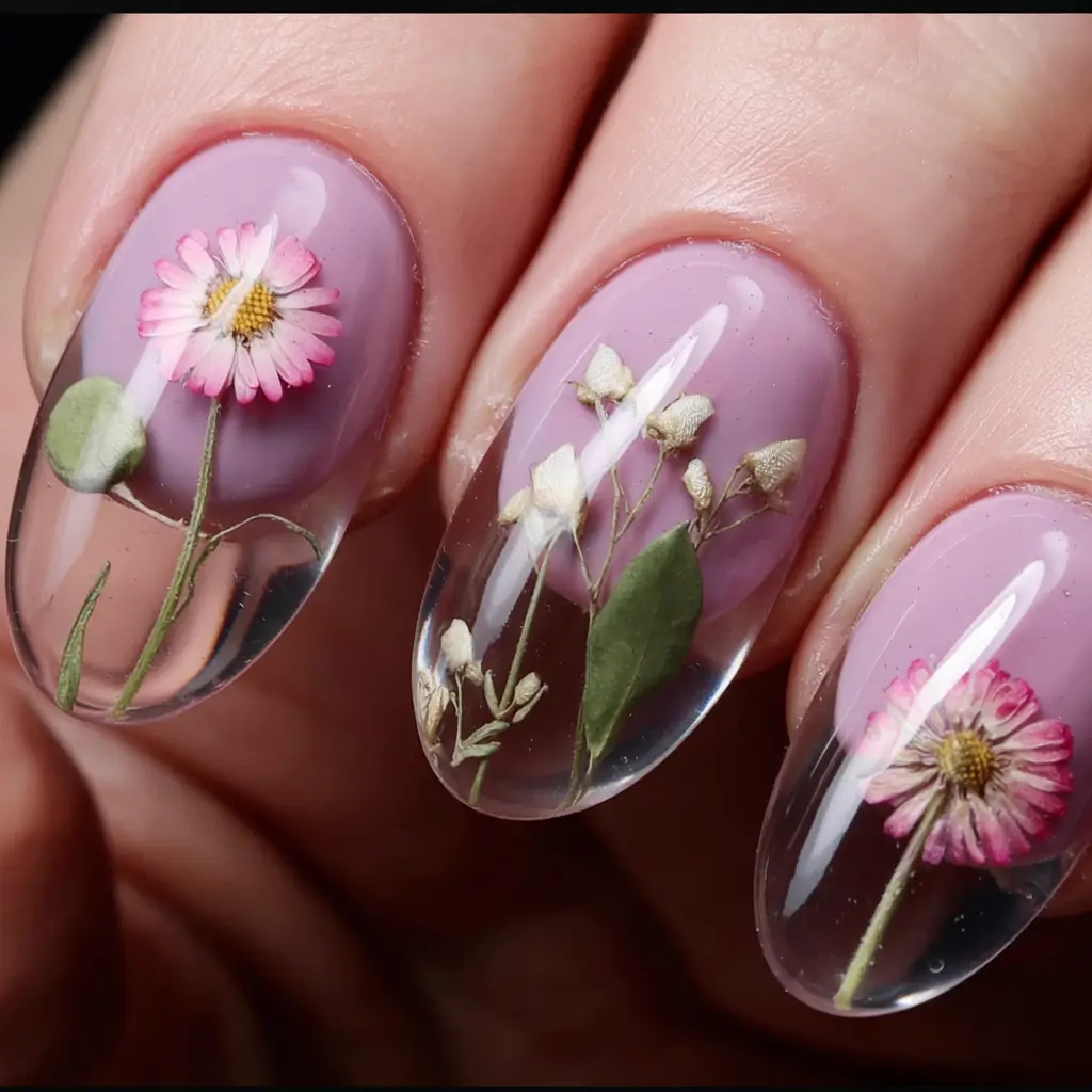 summer acrylic nail ideas 2025 Pressed Wildflower Serenity