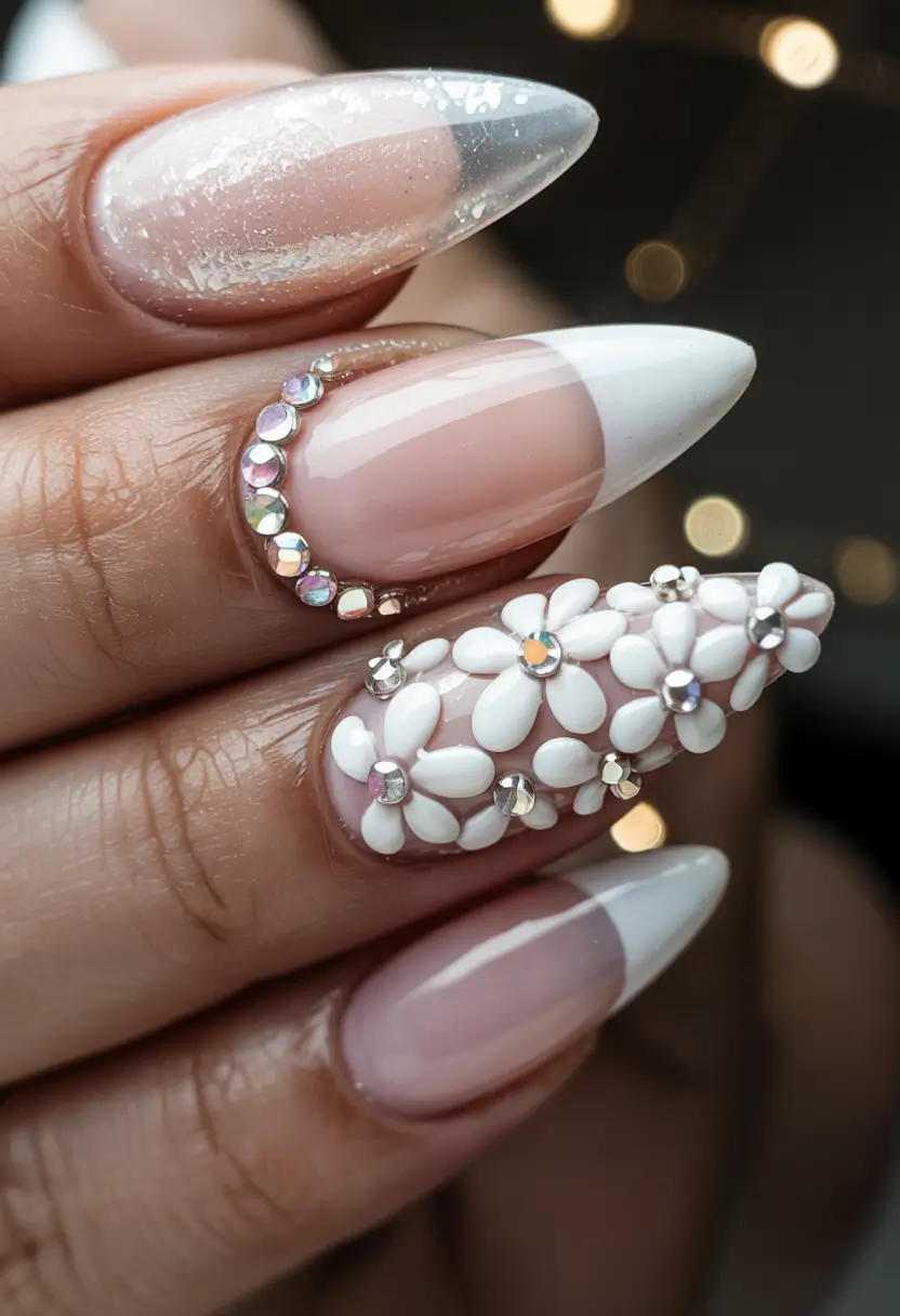summer acrylic nail ideas 2025 Daisies and Soft French Drama