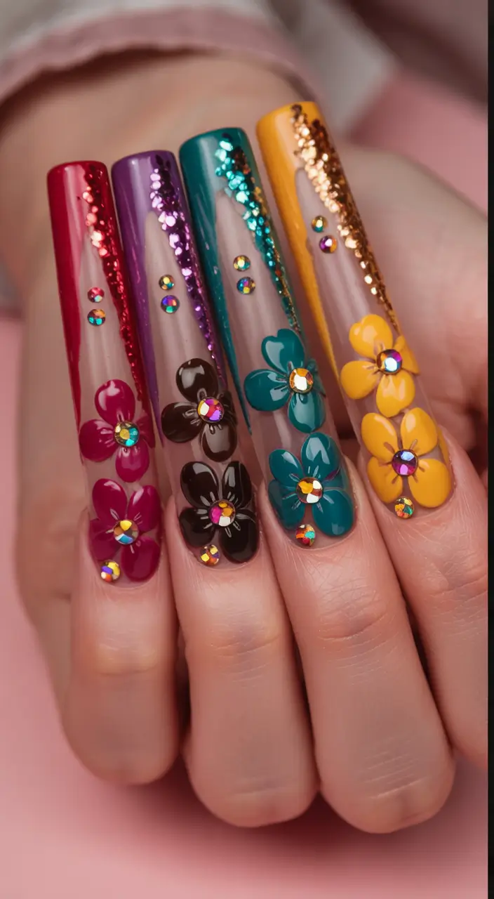 summer acrylic nail ideas 2025 Disco Garden Party